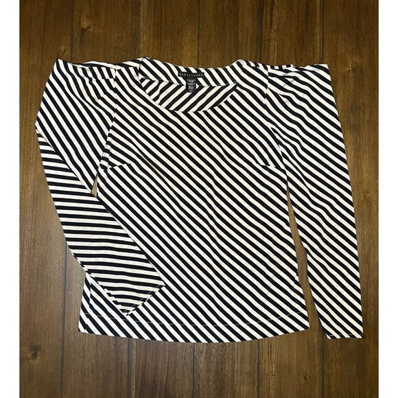 Apostrophe Small Womans Top Broad Shoulder White/Black Striped Long Sleeve Small - Picture 1 of 3